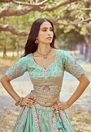 Embroidered Tissue Lehenga in Sea Green