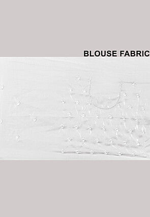 Embroidered Tissue Organza Scalloped Saree in Off White