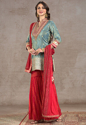 Embroidered Tissue Pakistani Suit in Light Blue