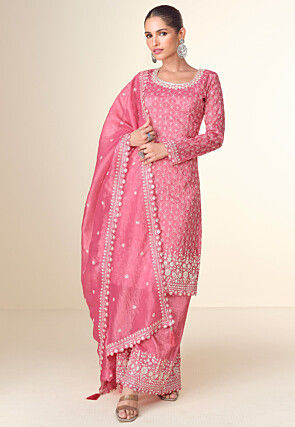 Embroidered Tissue Pakistani Suit in Pink