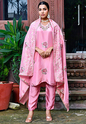 Embroidered Tissue Pakistani Suit in Pink