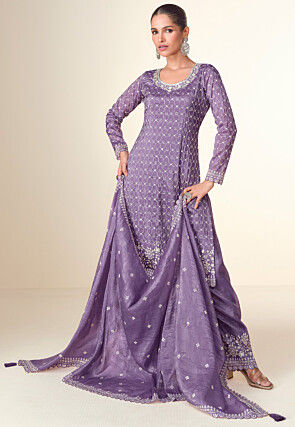 Embroidered Tissue Pakistani Suit in Purple