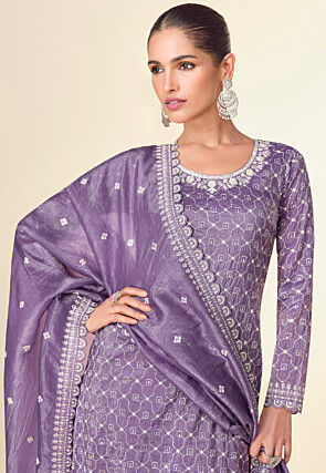 Embroidered Tissue Pakistani Suit in Purple