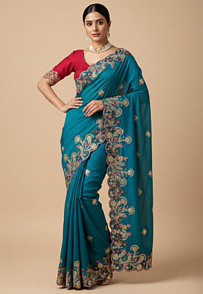 Embroidered Tissue Saree in Blue