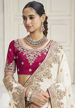 Embroidered Tissue Saree in Cream