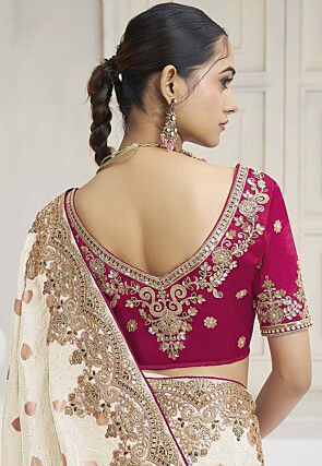Embroidered Tissue Saree in Cream