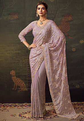 Embroidered Tissue Saree in Light Purple