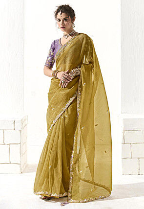 Embroidered Tissue Saree in Yellow