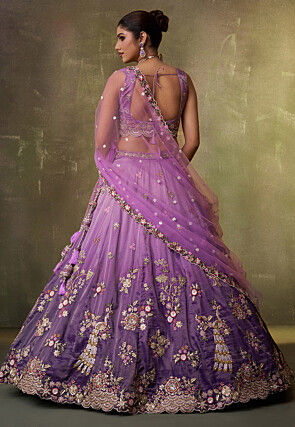 Embroidered Tissue Scalloped Lehenga in Ombre Purple