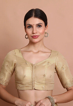 Embroidered Tissue Silk Blouse in Beige
