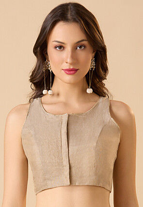 Embroidered Tissue Silk Blouse in Beige