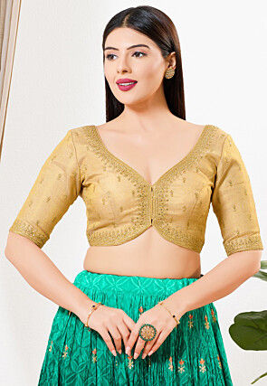 Embroidered Tissue Silk Blouse in Dark Beige