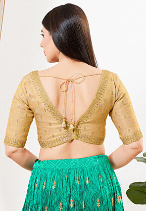 Embroidered Tissue Silk Blouse in Dark Beige