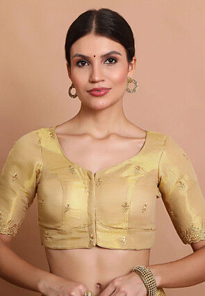 Embroidered Tissue Silk Blouse in Golden