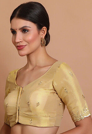 Embroidered Tissue Silk Blouse in Golden