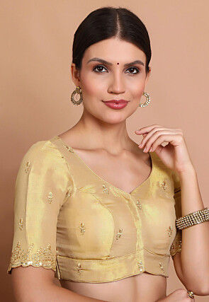 Embroidered Tissue Silk Blouse in Golden