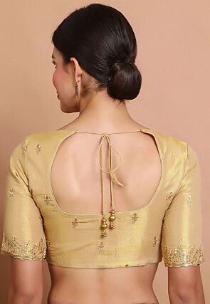 Embroidered Tissue Silk Blouse in Golden