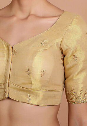Embroidered Tissue Silk Blouse in Golden