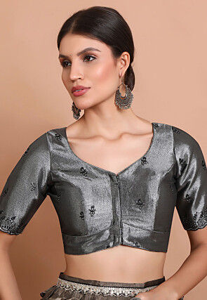 Embroidered Tissue Silk Blouse in Grey