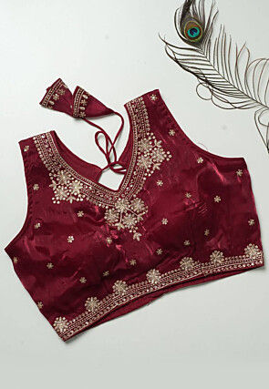 Embroidered Tissue Silk Blouse in Maroon