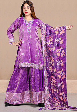 Embroidered Tissue Silk Jacquard Pakistani Suit in Purple