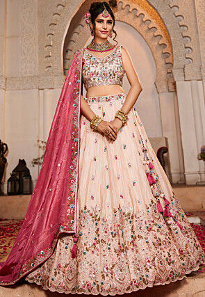 Embroidered Tissue Silk Lehenga in Baby Pink