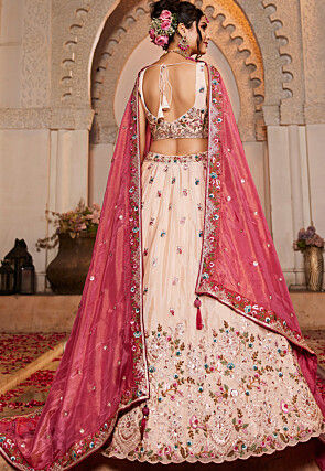 Embroidered Tissue Silk Lehenga in Baby Pink