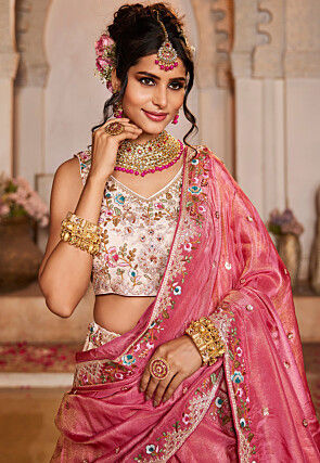 Embroidered Tissue Silk Lehenga in Baby Pink