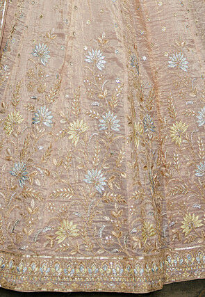 Embroidered Tissue Silk Lehenga in Beige
