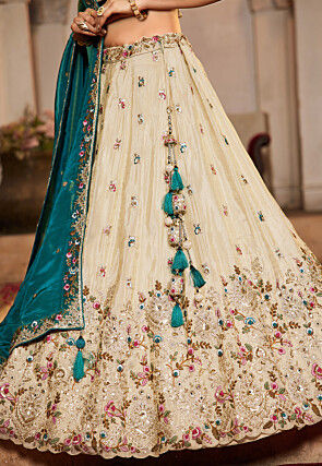 Embroidered Tissue Silk Lehenga in Cream