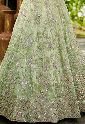 Embroidered Tissue Silk Lehenga in Light Green