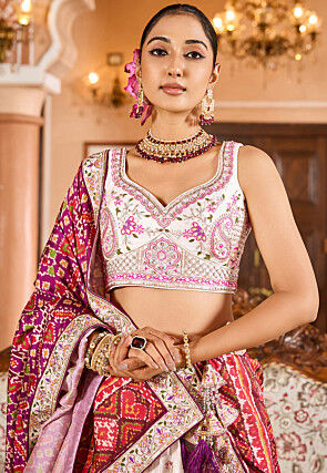 Embroidered Tissue Silk Lehenga in Off White