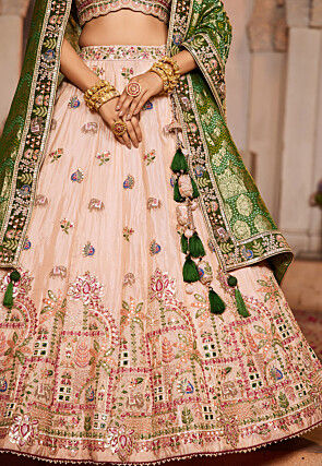 Embroidered Tissue Silk Lehenga in Peach