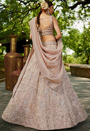 Embroidered Tissue Silk Lehenga in Peach