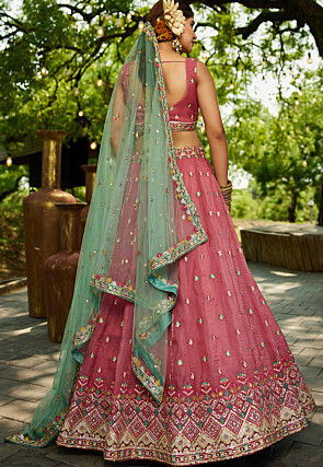 Embroidered Tissue Silk Lehenga in Pink