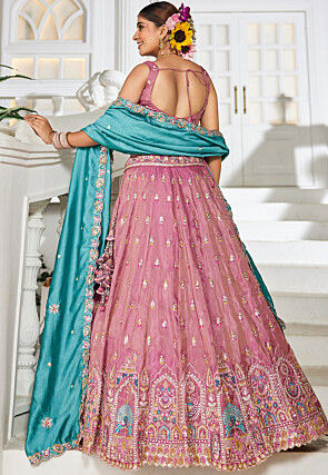 Embroidered Tissue Silk Lehenga in Pink