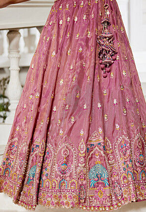 Embroidered Tissue Silk Lehenga in Pink