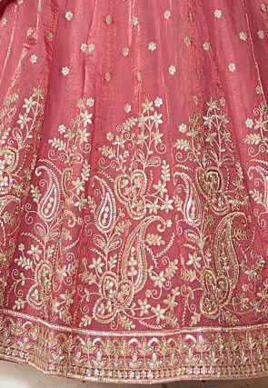 Embroidered Tissue Silk Lehenga in Pink