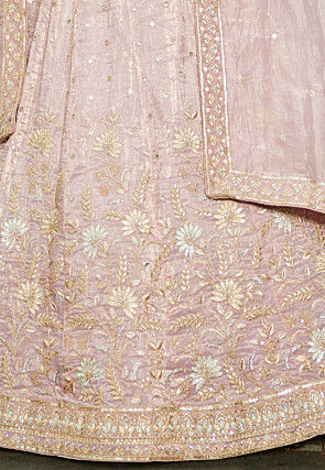 Embroidered Tissue Silk Lehenga in Pink