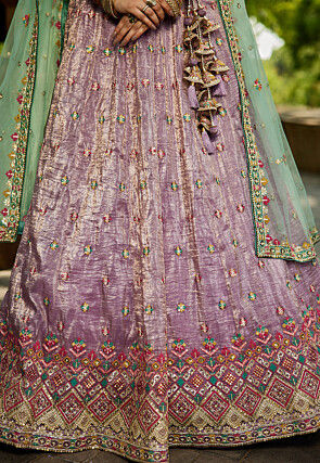 Embroidered Tissue Silk Lehenga in Purple