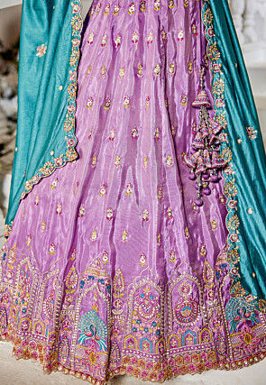 Embroidered Tissue Silk Lehenga in Purple