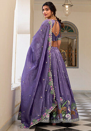 Embroidered Tissue Silk Lehenga in Purple