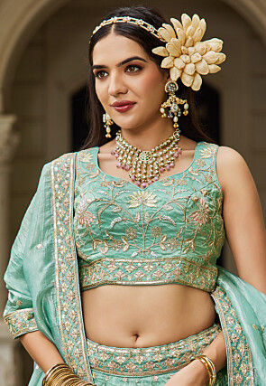 Embroidered Tissue Silk Lehenga in Sea Green