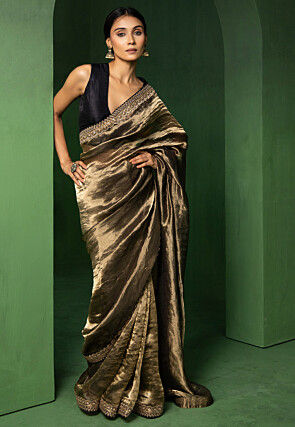 Embroidered Tissue Silk Saree in Golden