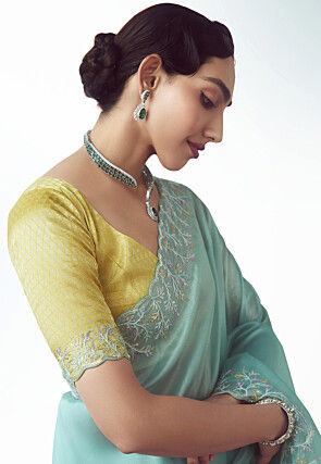 Embroidered Tissue Silk Saree in Light Blue