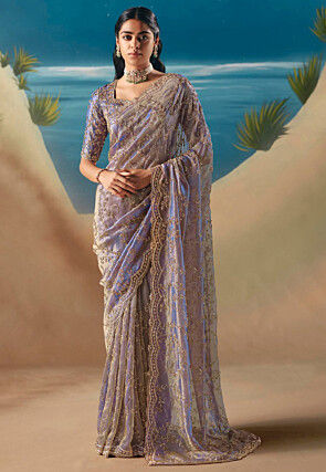 Embroidered Tissue Silk Saree in Light Blue