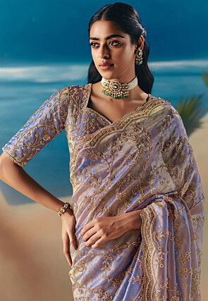 Embroidered Tissue Silk Saree in Light Blue