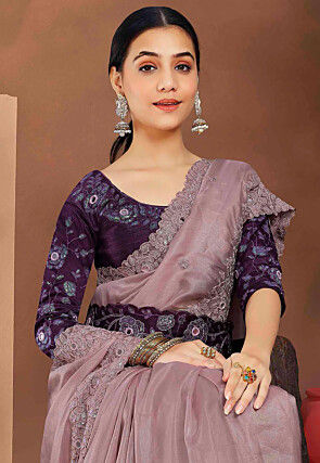 Embroidered Tissue Silk Saree in Light Purple