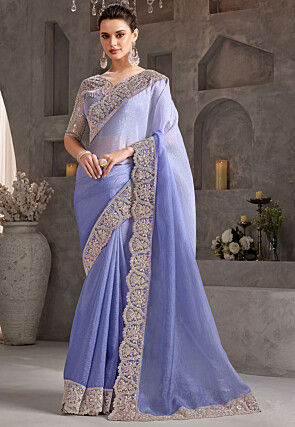 Embroidered Border Tissue Silk Saree in Purple