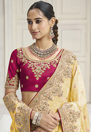 Embroidered Tissue Silk Saree in Yellow